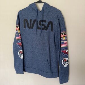 NASA Men's Med Blue Aldrin Family Foundation Apollo Sweatshirt Hoodie Multi-Logo